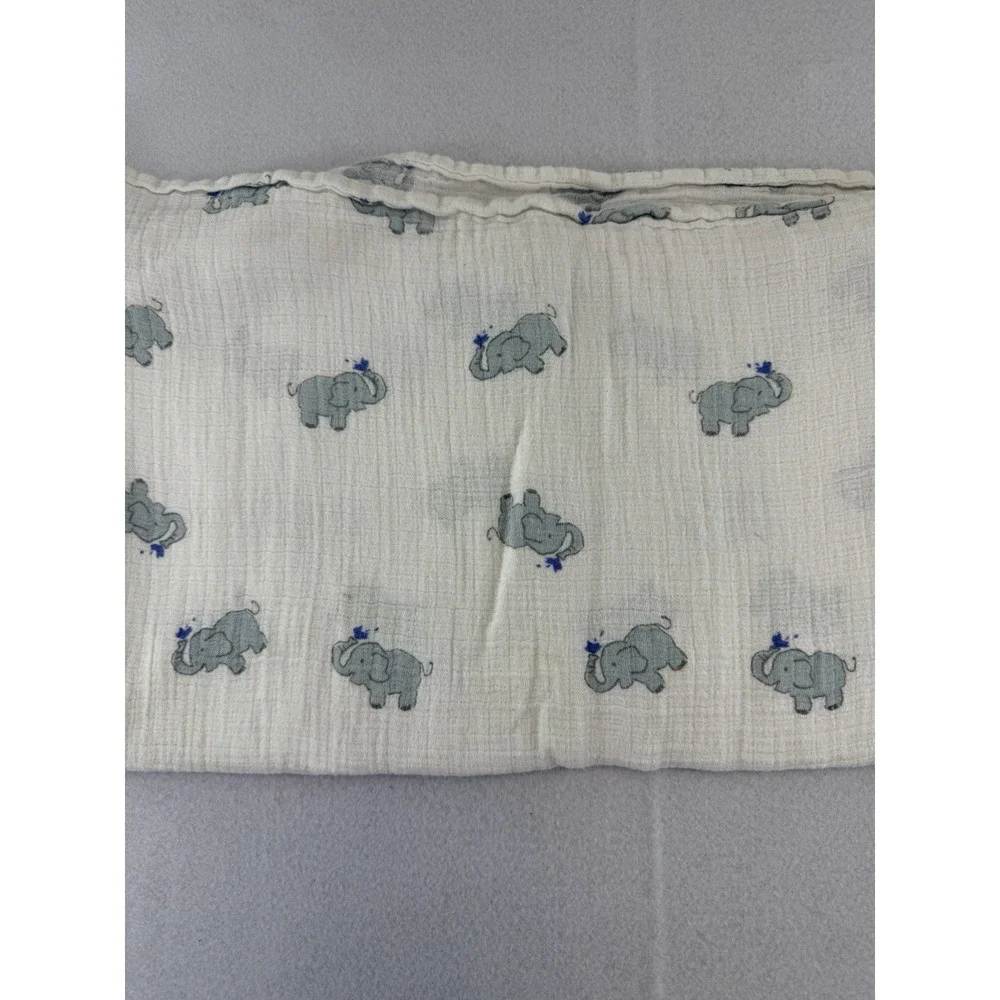 Aden + Anais Muslin White Blue Elephant Baby Receiving Swaddle Blanket‎